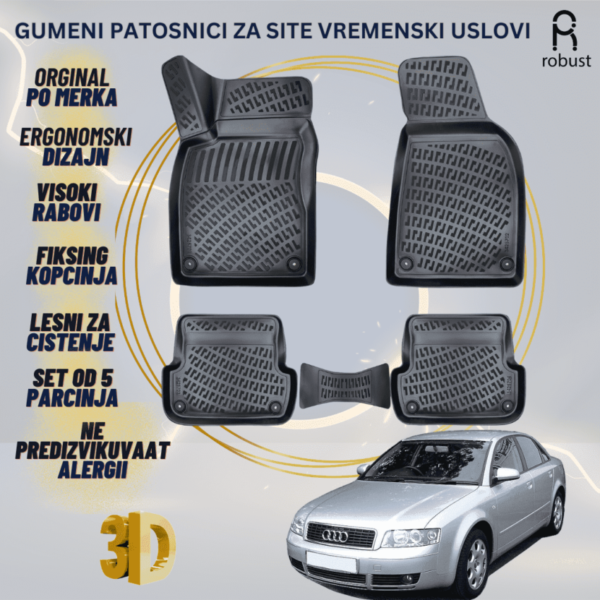 www.samad.mk-3D gumeni patosnici za Audi A4 B6 8E 2000-2004 Patosnici Robust za site vremenski uslovi