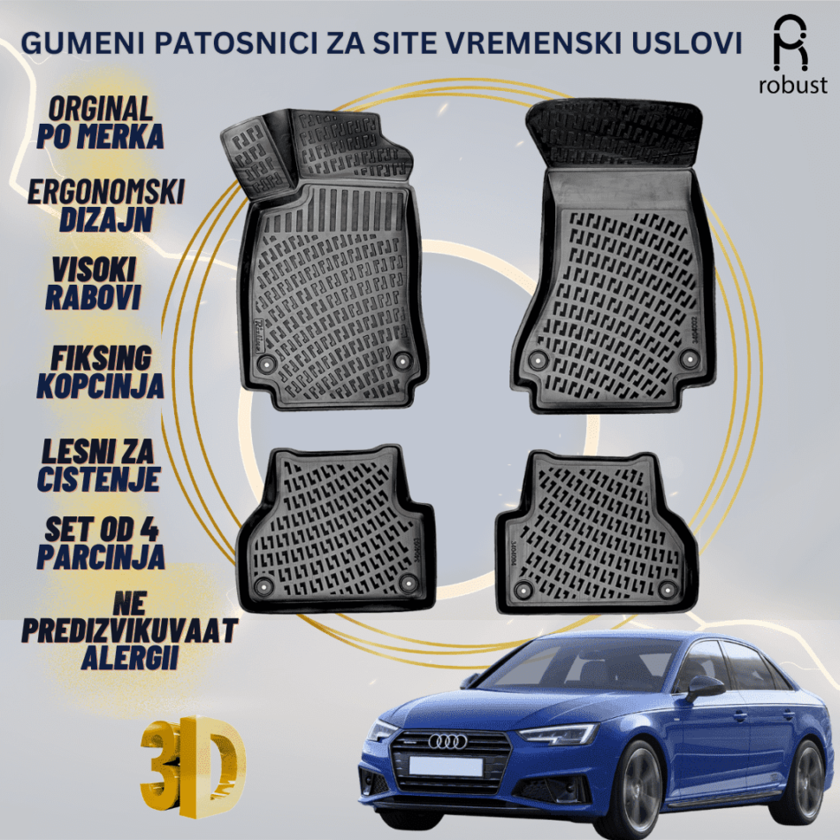 www.samad.mk-3D gumeni patosnici za Audi A4 B9 8W FL 2019 2016- Patosnici Robust za site vremenski uslovi (1)