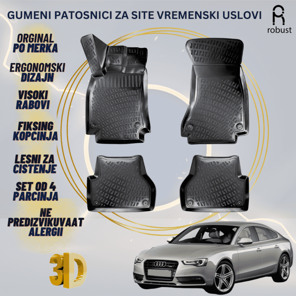 www.samad.mk-3D gumeni patosnici za Audi A5 Sportback 8TA FL 2011 2009-2016 Patosnici Robust za site vremenski uslovi