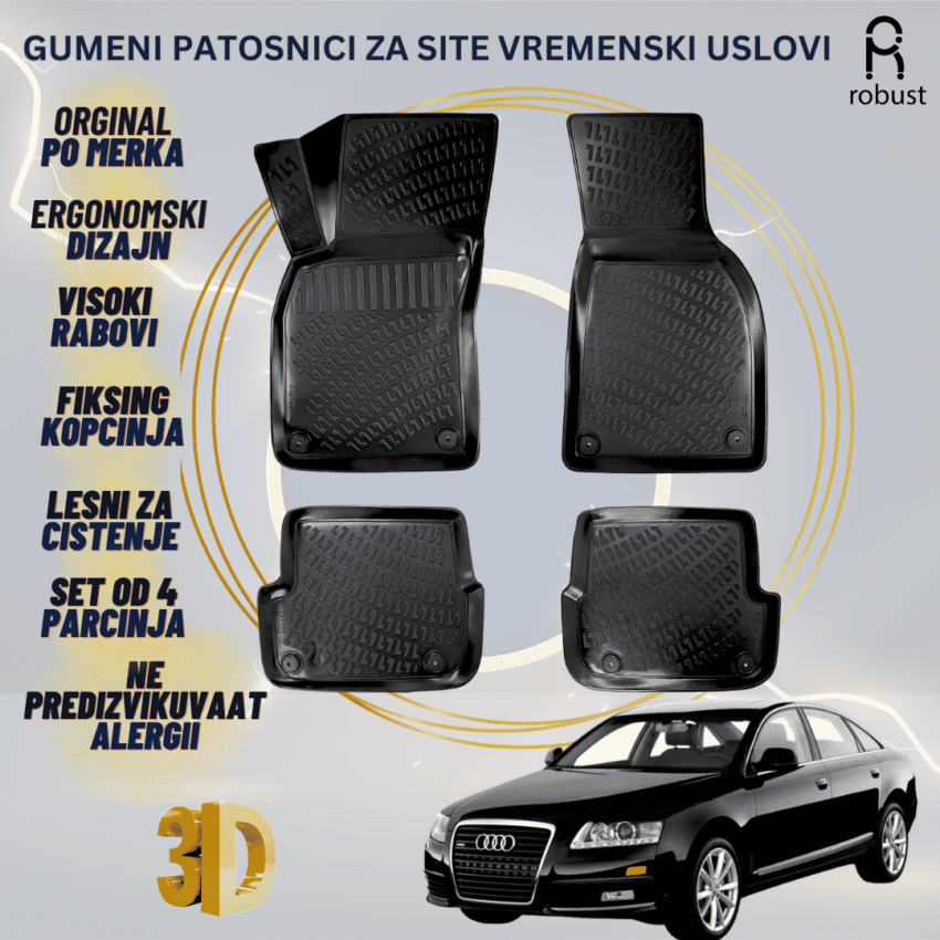 www.samad.mk-3D gumeni patosnici za Audi A6 4FC6 FL 2008 - 2004-2011 Patosnici Robust za site vremenski uslovi (1)