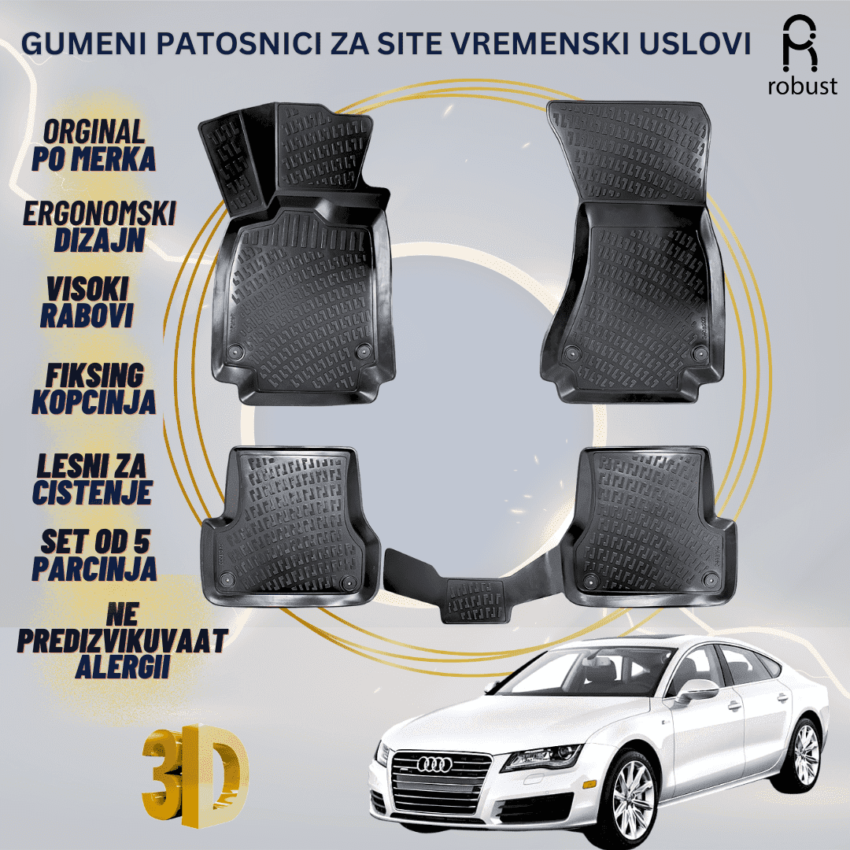 www.samad.mk-3D gumeni patosnici za Audi A7 Sportback C7 FL 2014 - 2010-2018 Patosnici Robust za site vremenski uslovi