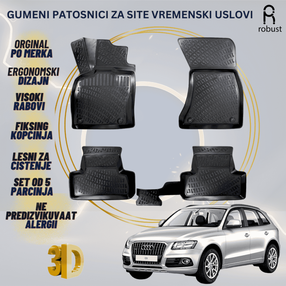 www.samad.mk-3D gumeni patosnici za Audi Q5 I 8RFL 2012 - 2008-2016 Patosnici Robust za site vremenski uslovi