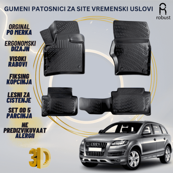 www.samad.mk-3D gumeni patosnici za Audi Q7 Typ 4L FL 2009 - 2005-2015 Patosnici Robust za site vremenski uslovi