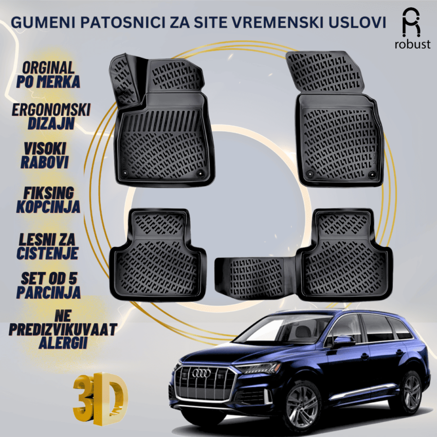 www.samad.mk-3D gumeni patosnici za Audi Q7 Typ 4M FL 2019 - 2015- Patosnici Robust za site vremenski uslovi