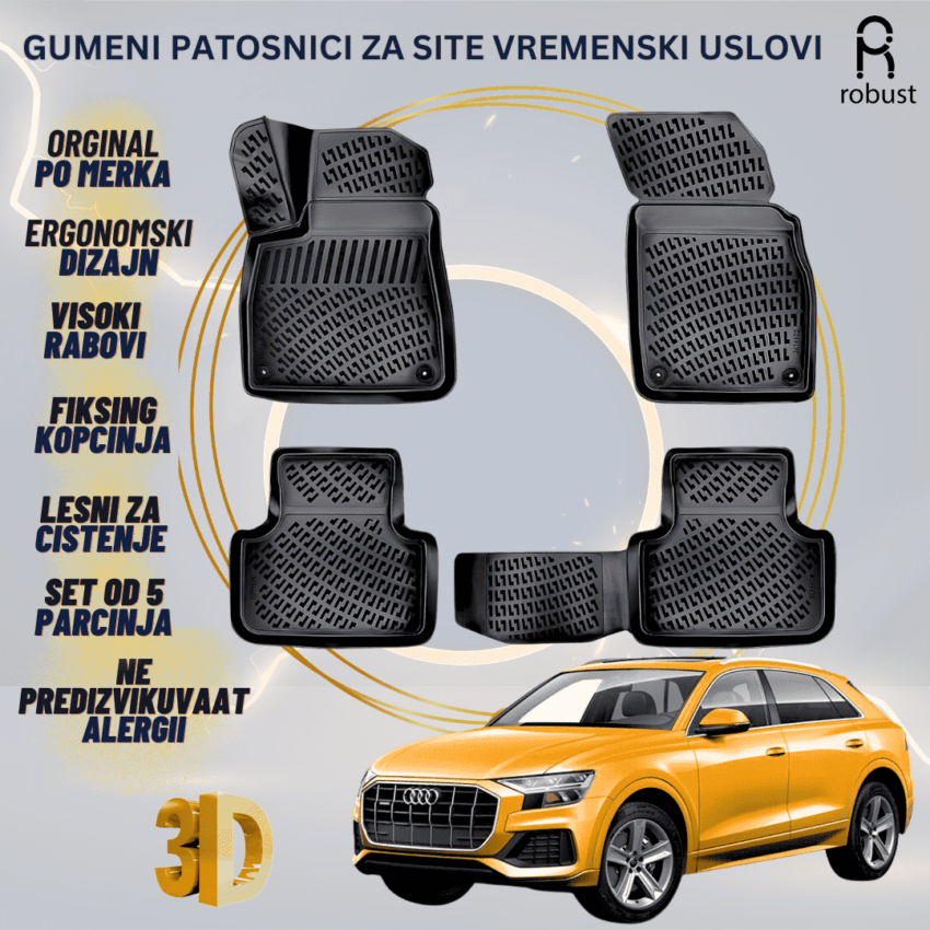 www.samad.mk-3D gumeni patosnici za Audi Q8 2018- Patosnici Robust za site vremenski uslovi