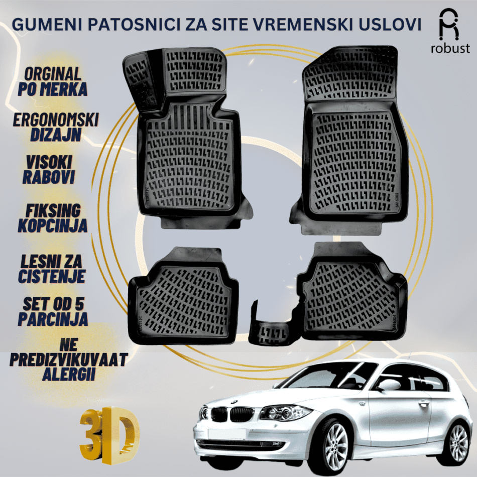 www.samad.mk-3D gumeni patosnici za BMW 1 Series E87 2004-2011 Patosnici Robust za site vremenski uslovi