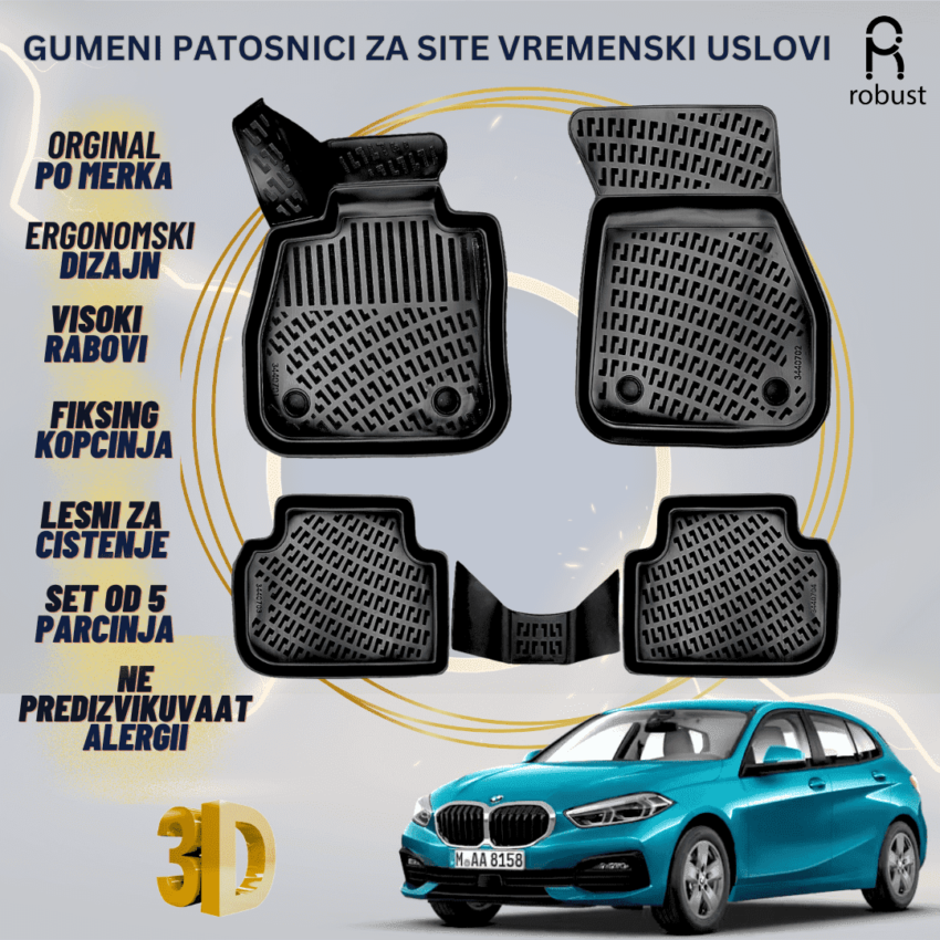 www.samad.mk-3D gumeni patosnici za BMW 1 Series F40 2019- Patosnici Robust za site vremenski uslovi