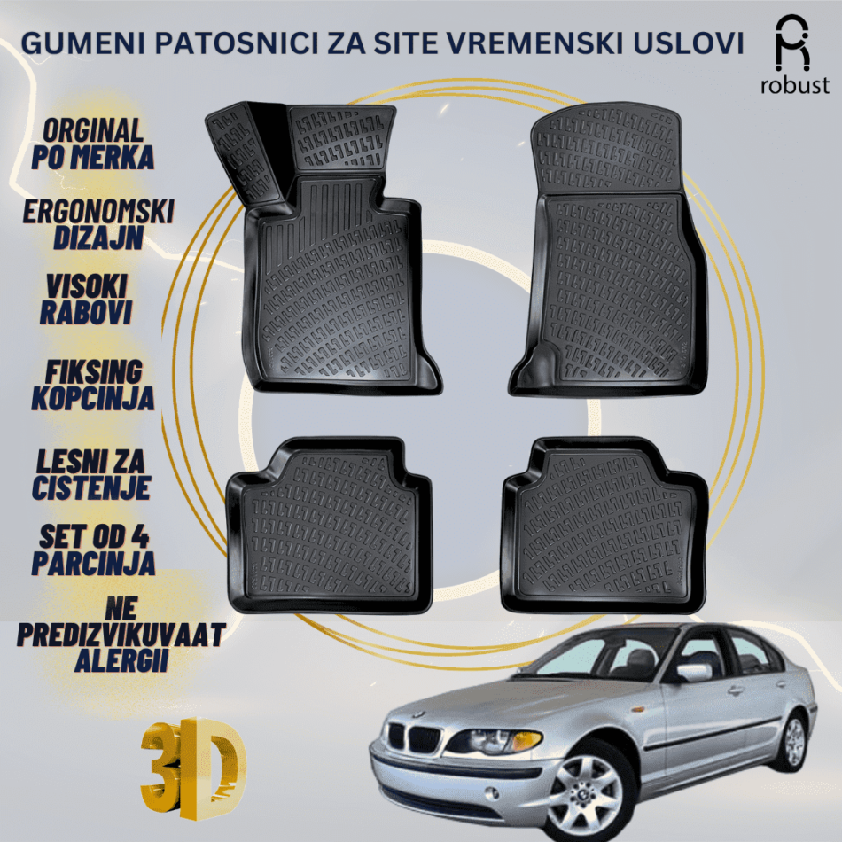 www.samad.mk-3D gumeni patosnici za BMW 3 Series Sedan E46 1999-2006 Patosnici Robust za site vremenski uslovi