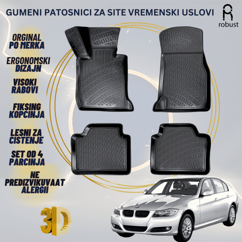 www.samad.mk-3D gumeni patosnici za BMW 3 Series Sedan E90 2005-2012 Patosnici Robust za site vremenski uslovi