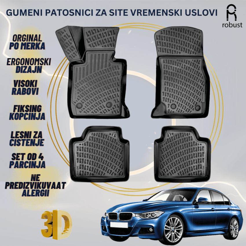 www.samad.mk-3D gumeni patosnici za BMW 3 Series Sedan F30 2011-2018 Patosnici Robust za site vremenski uslovi