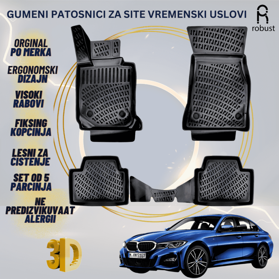 www.samad.mk-3D gumeni patosnici za BMW 3 Series Sedan G20 2019- Patosnici Robust za site vremenski uslovi