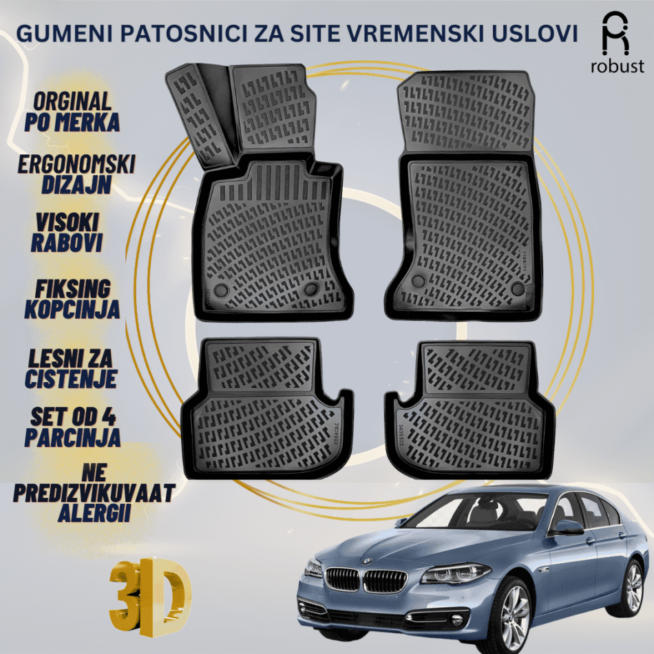 www.samad.mk-3D gumeni patosnici za BMW 5 Series F10 F11 facelift 2013-2017 Patosnici Robust za site vremenski uslovi