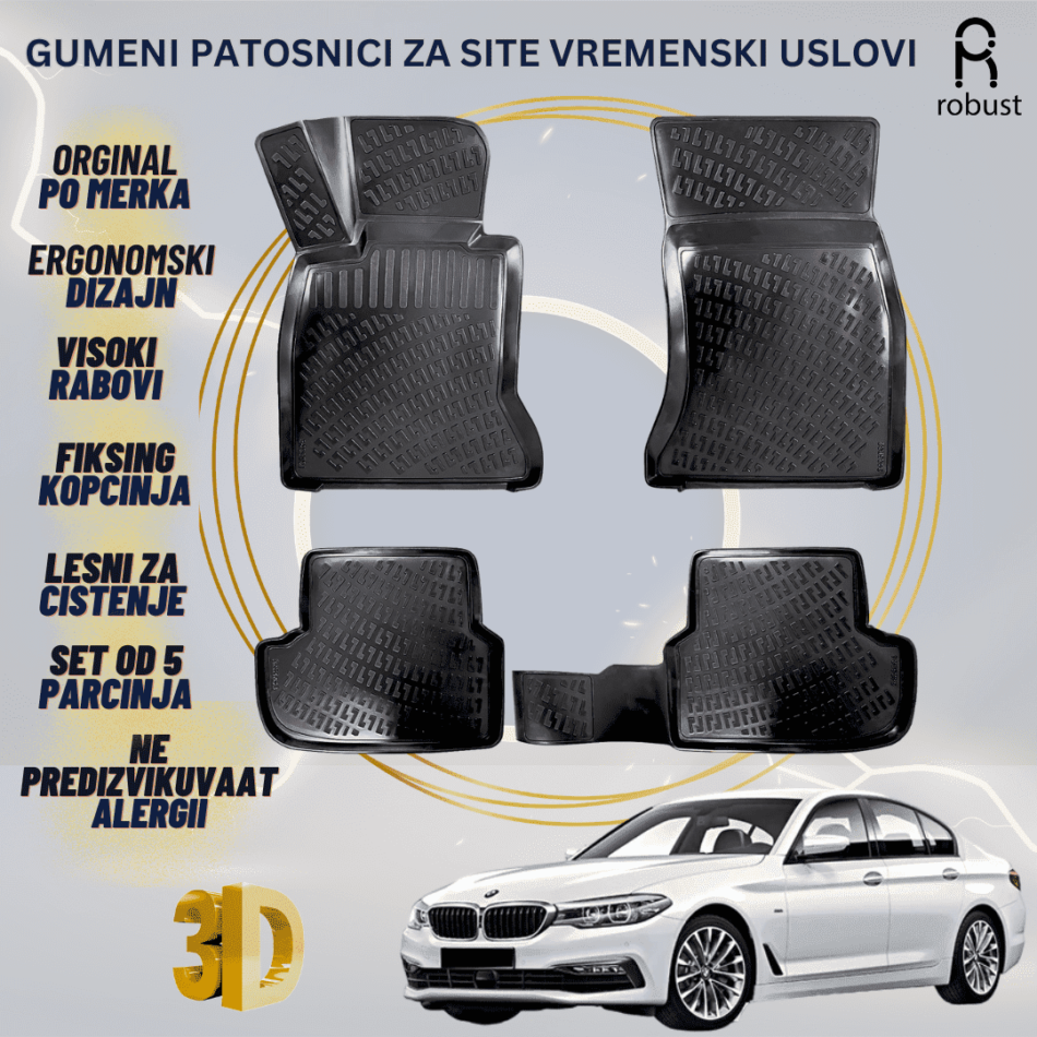 www.samad.mk-3D gumeni patosnici za BMW 5 Series G30-G31 2017-2023 Patosnici Robust za site vremenski uslovi