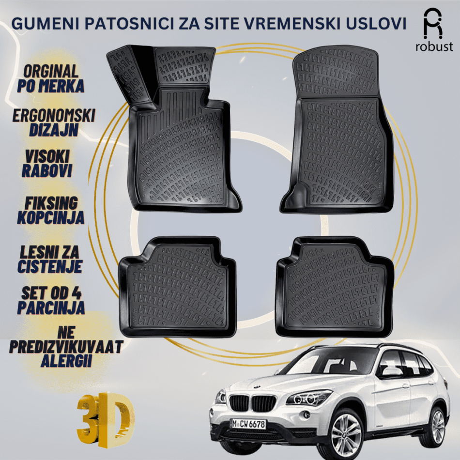 www.samad.mk-3D gumeni patosnici za BMW X1 E84 2009-2015 Patosnici Robust za site vremenski uslovi