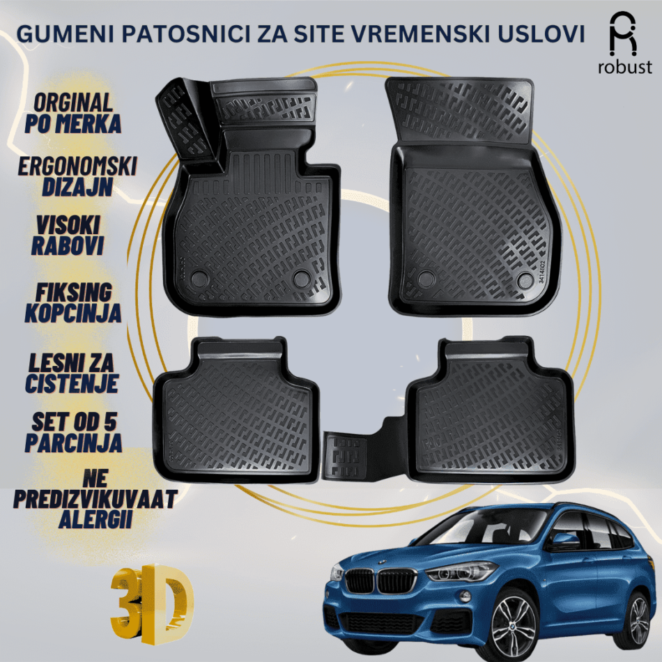 www.samad.mk-3D gumeni patosnici za BMW X1 F48 2015-2022 Patosnici Robust za site vremenski uslovi