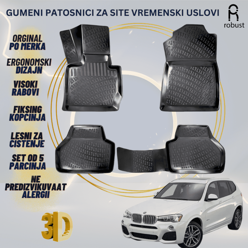 www.samad.mk-3D gumeni patosnici za BMW X3 F25 2010-2017 Patosnici Robust za site vremenski uslovi