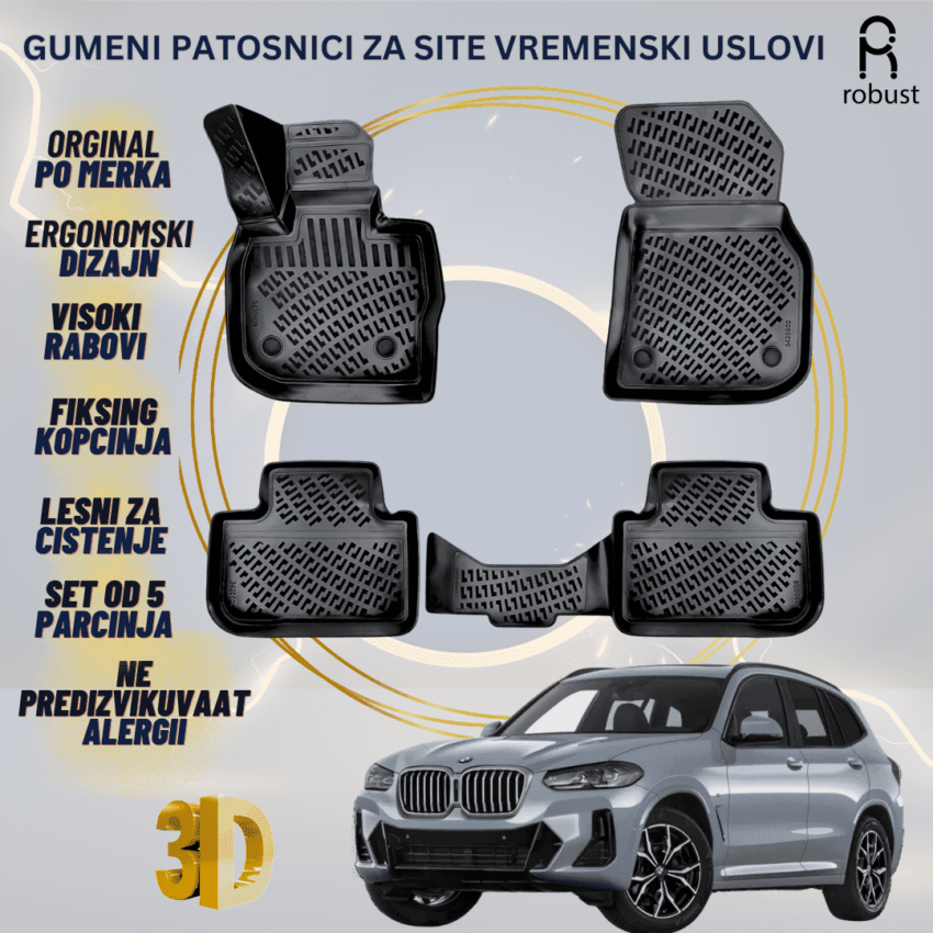 www.samad.mk-3D gumeni patosnici za BMW X3 G01 2017- Patosnici Robust za site vremenski uslovi