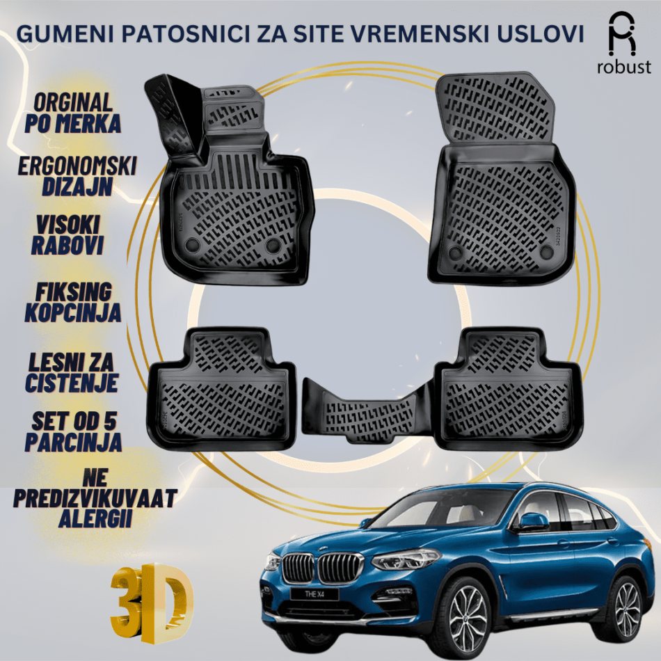 www.samad.mk-3D gumeni patosnici za BMW X4 G02 2018- Patosnici Robust za site vremenski uslovi