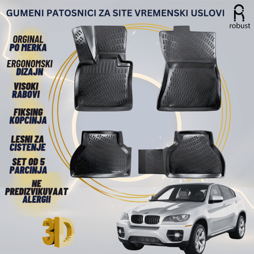 www.samad.mk-3D gumeni patosnici za BMW X6 E71 2008-2014 Patosnici Robust za site vremenski uslovi