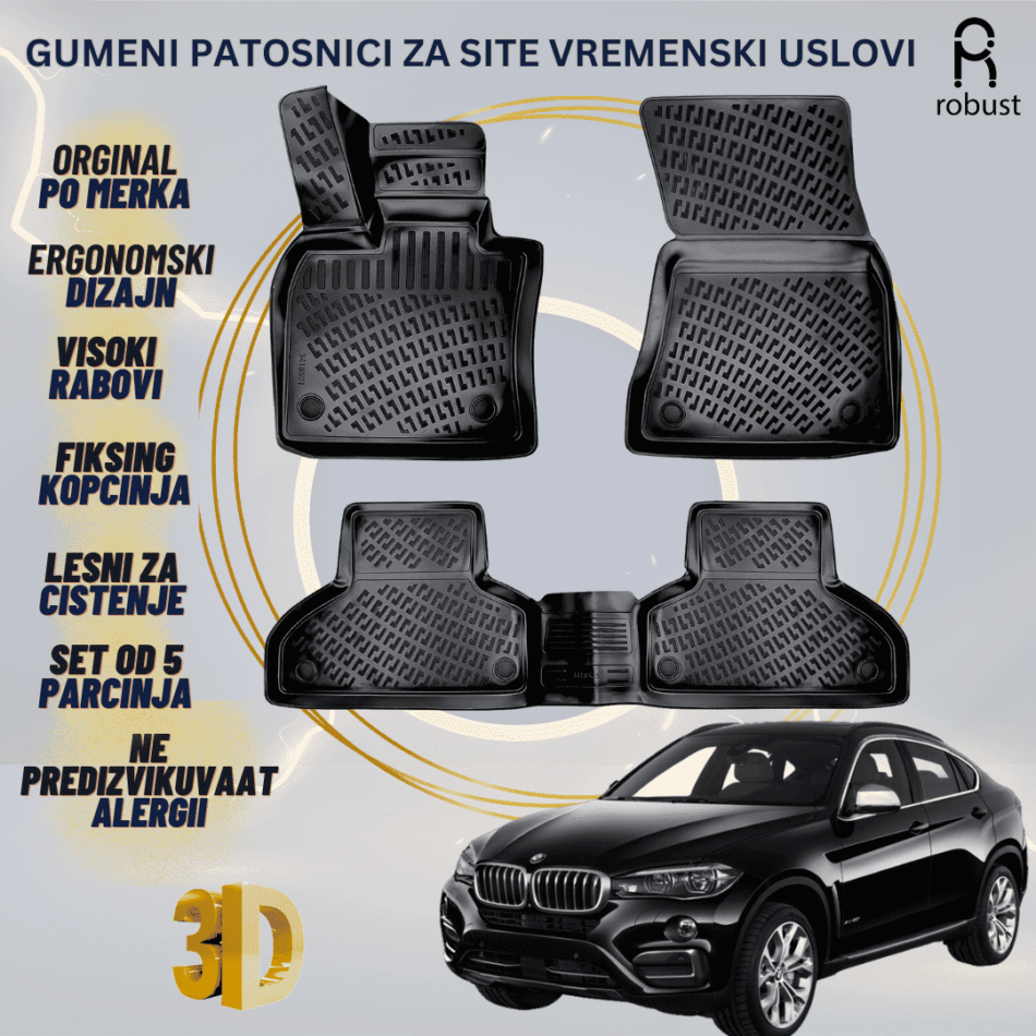 www.samad.mk-3D gumeni patosnici za BMW X6 F16 2014-2018 Patosnici Robust za site vremenski uslovi