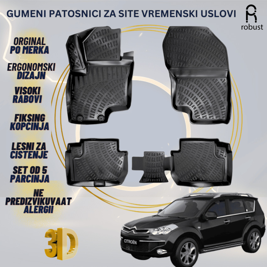 www.samad.mk-3D gumeni patosnici za CITROEN C-CROSSER 2007-2012 FL Patosnici Robust za site vremenski uslovi