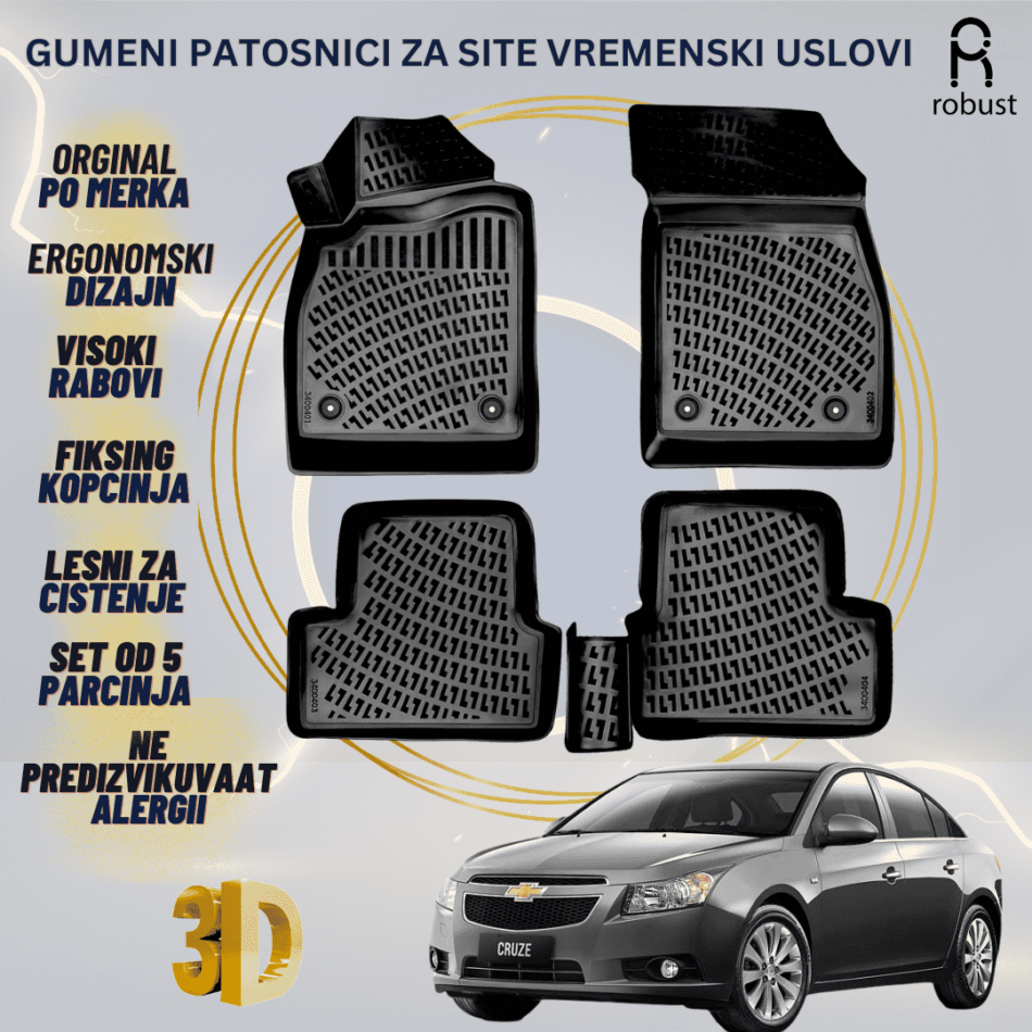 www.samad.mk-3D gumeni patosnici za Chevrolet Cruze 2009-2016 Patosnici Robust za site vremenski uslovi