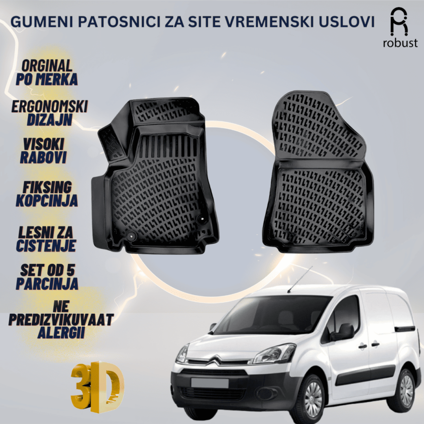 www.samad.mk-3D gumeni patosnici za Citroen Berlingo Van 2008-2018 Patosnici Robust za site vremenski uslovi