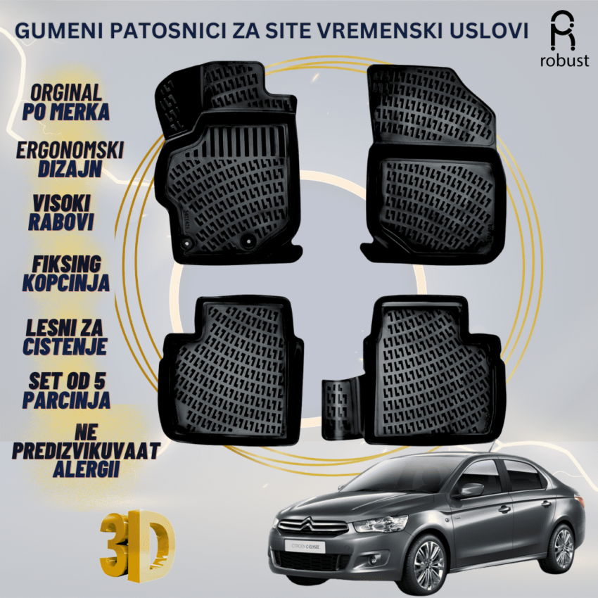 www.samad.mk-3D gumeni patosnici za Citroen C-Elysee 2012- Patosnici Robust za site vremenski uslovi
