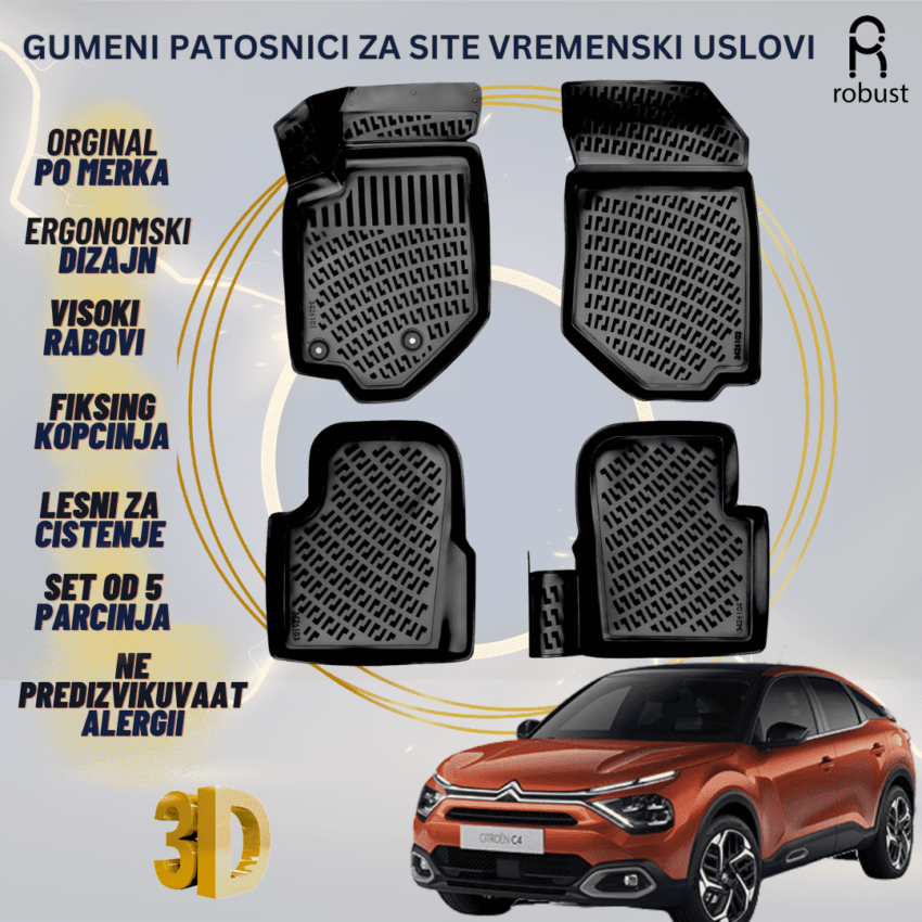 www.samad.mk-3D gumeni patosnici za Citroen C4 Hatchback 2020- Patosnici Robust za site vremenski uslovi