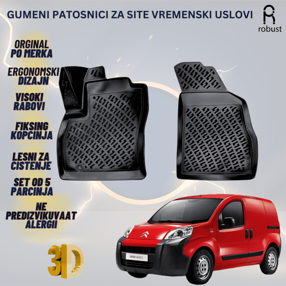 www.samad.mk-3D gumeni patosnici za Citroen Nemo Van 2008-2015 Patosnici Robust za site vremenski uslovi