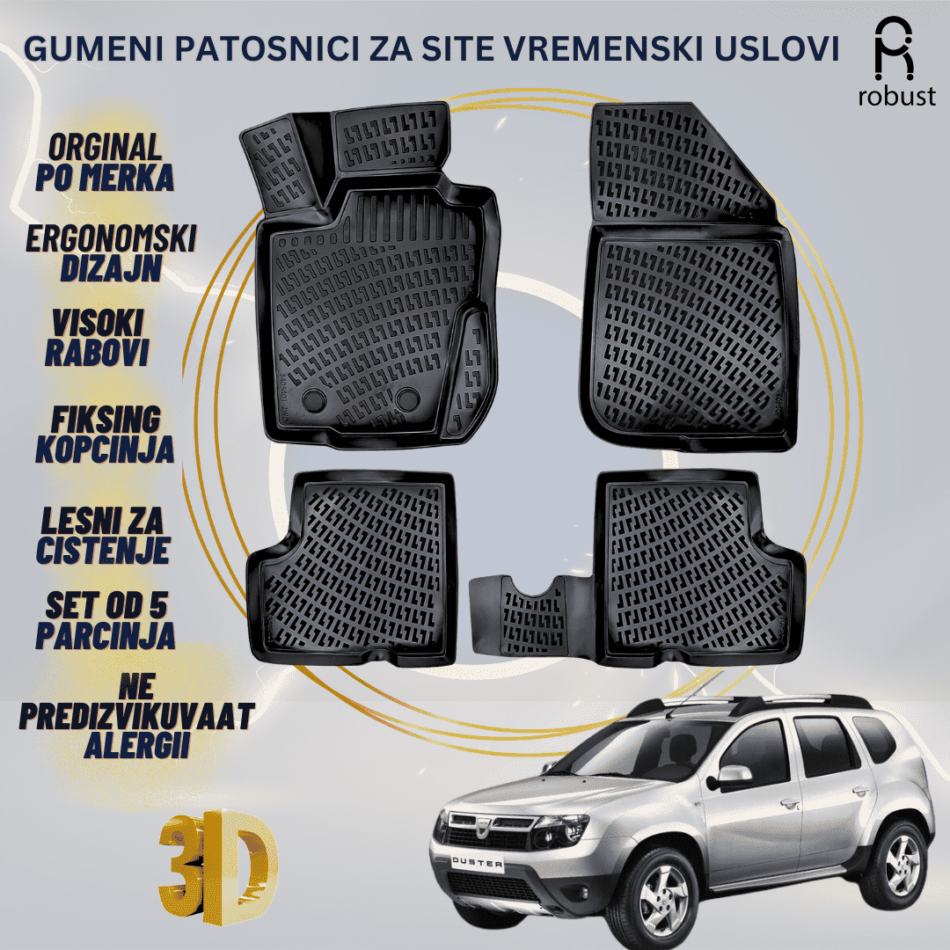 www.samad.mk-3D gumeni patosnici za Dacia Duster 4x4 2010-2017 Patosnici Robust za site vremenski uslovi