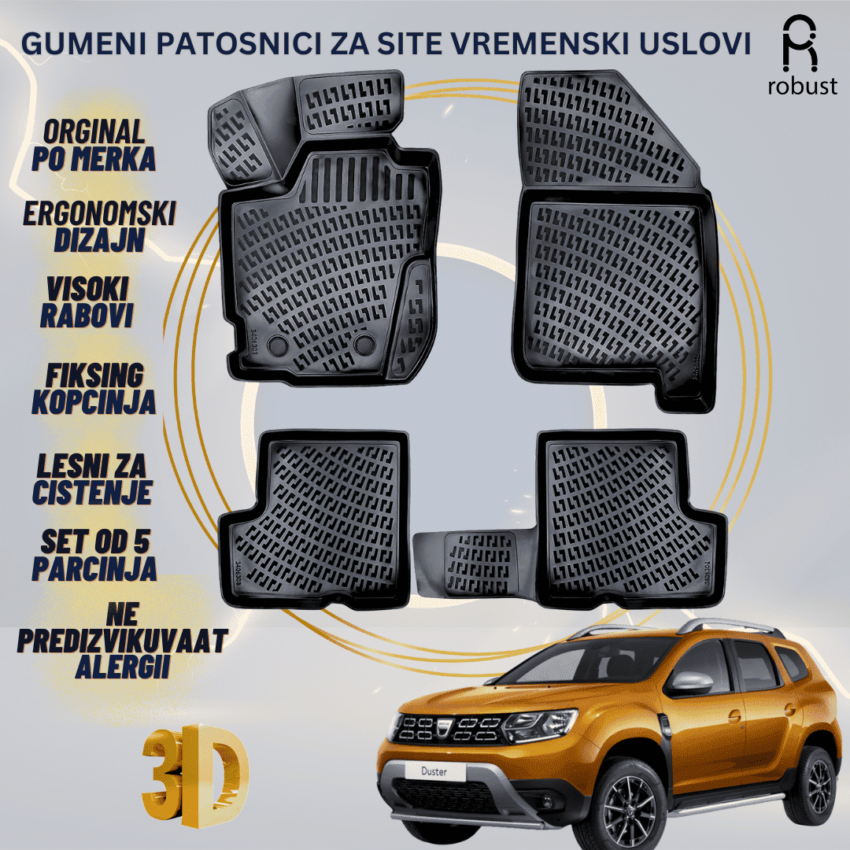 www.samad.mk-3D gumeni patosnici za Dacia Duster 4x4 2018-2022 Patosnici Robust za site vremenski uslovi