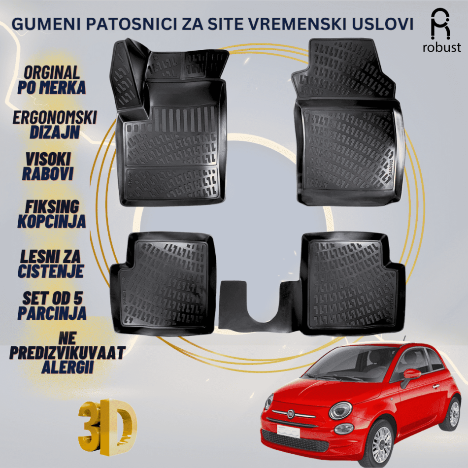 www.samad.mk-3D gumeni patosnici za Fiat 500 2007- Patosnici Robust za site vremenski uslovi