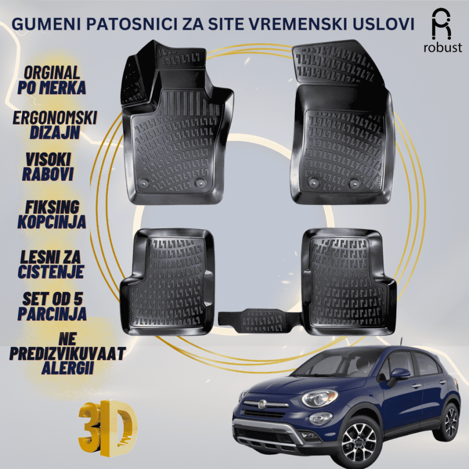 www.samad.mk-3D gumeni patosnici za Fiat 500 X 2014- Patosnici Robust za site vremenski uslovi