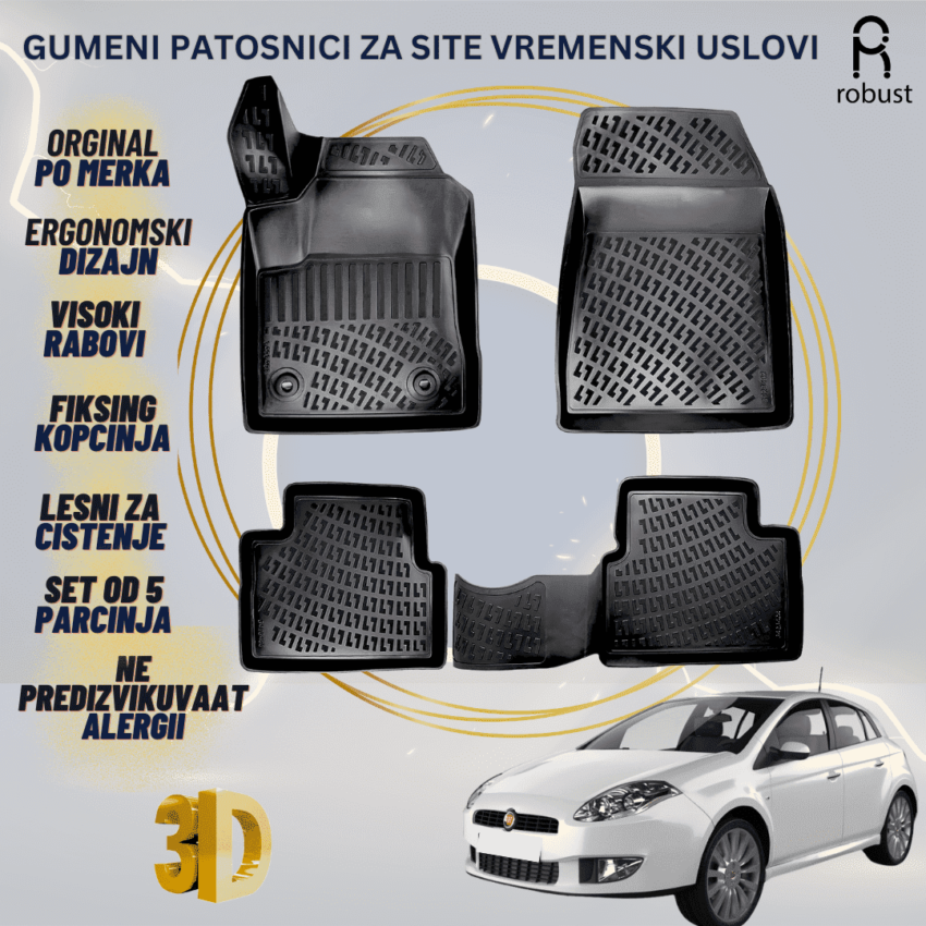 www.samad.mk-3D gumeni patosnici za Fiat Bravo 2007-2014 Patosnici Robust za site vremenski uslovi