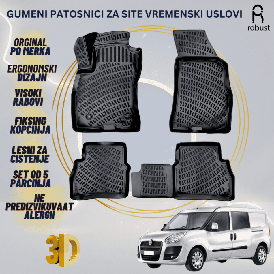 www.samad.mk-3D gumeni patosnici za Fiat Doblo 2010-2022 Patosnici Robust za site vremenski uslovi