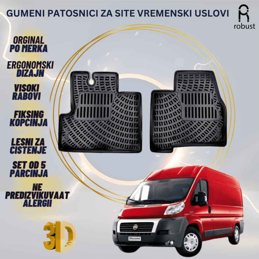 www.samad.mk-3D gumeni patosnici za Fiat Ducato 2006-2021 Patosnici Robust za site vremenski uslovi