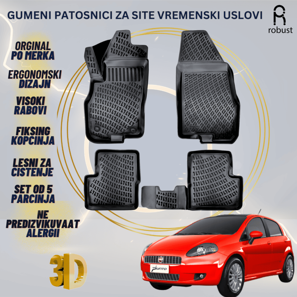 www.samad.mk-3D gumeni patosnici za Fiat Grande Punto 2005-2012 Patosnici Robust za site vremenski uslovi