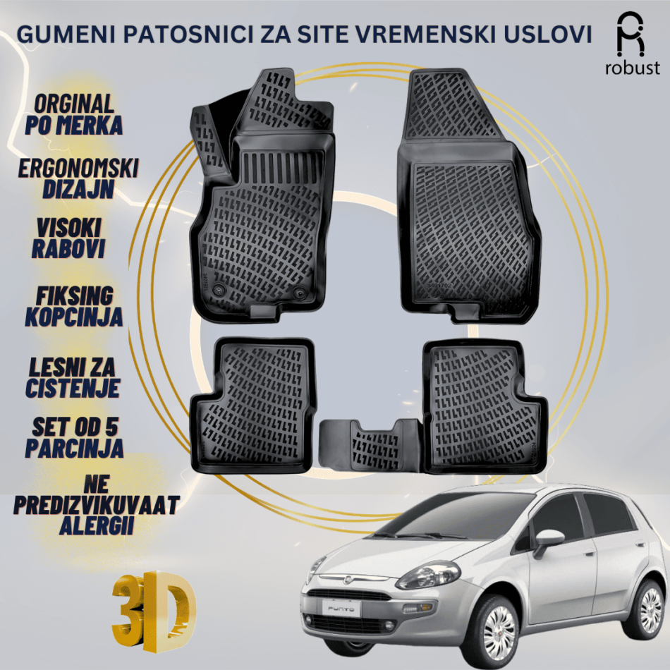 www.samad.mk-3D gumeni patosnici za Fiat Punto 2005-2015 Patosnici Robust za site vremenski uslovi