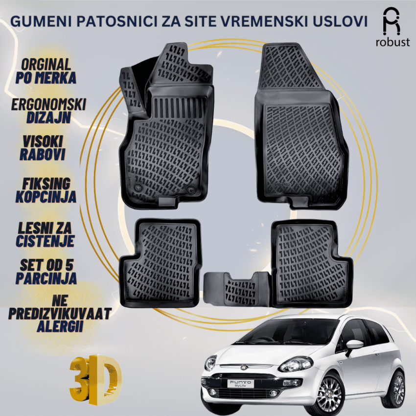 www.samad.mk-3D gumeni patosnici za Fiat Punto Evo 2010- Patosnici Robust za site vremenski uslovi