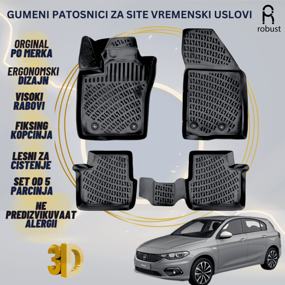 www.samad.mk-3D gumeni patosnici za Fiat Tipo Hatchback EU 2015- Patosnici Robust za site vremenski uslovi