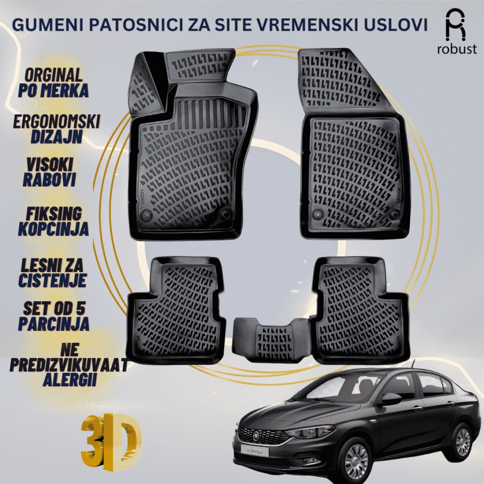 www.samad.mk-3D gumeni patosnici za Fiat Tipo Sedan 2015- Patosnici Robust za site vremenski uslovi