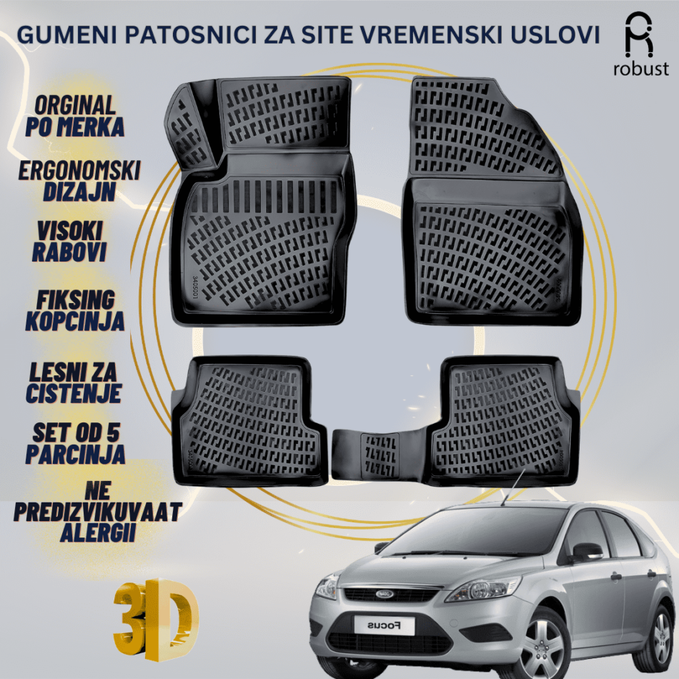 www.samad.mk-3D gumeni patosnici za Ford Focus МК2 2005-2010 Patosnici Robust za site vremenski uslovi