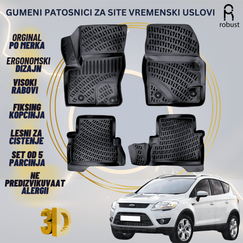 www.samad.mk-3D gumeni patosnici za Ford Kuga 2008-2012 Patosnici Robust za site vremenski uslovi