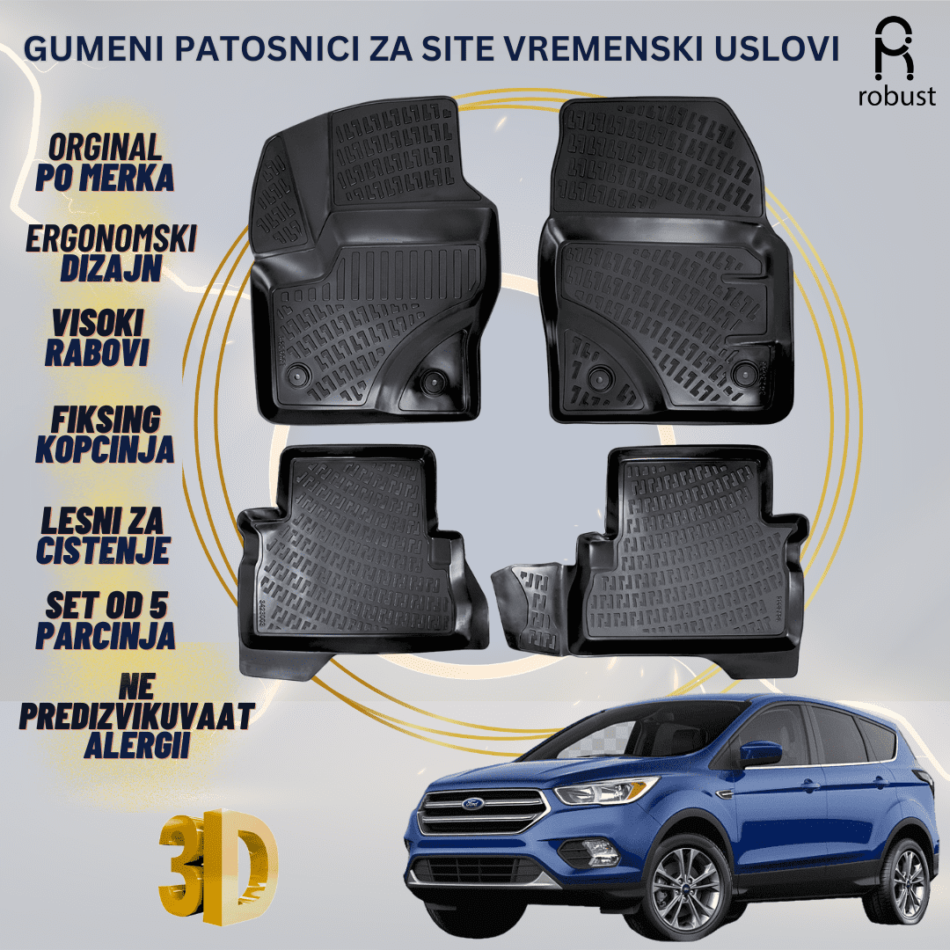 www.samad.mk-3D gumeni patosnici za Ford Kuga 2012-2019 Patosnici Robust za site vremenski uslovi