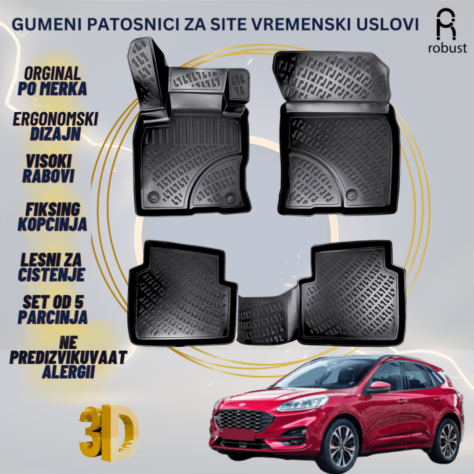 www.samad.mk-3D gumeni patosnici za Ford Kuga 2019- Patosnici Robust za site vremenski uslovi