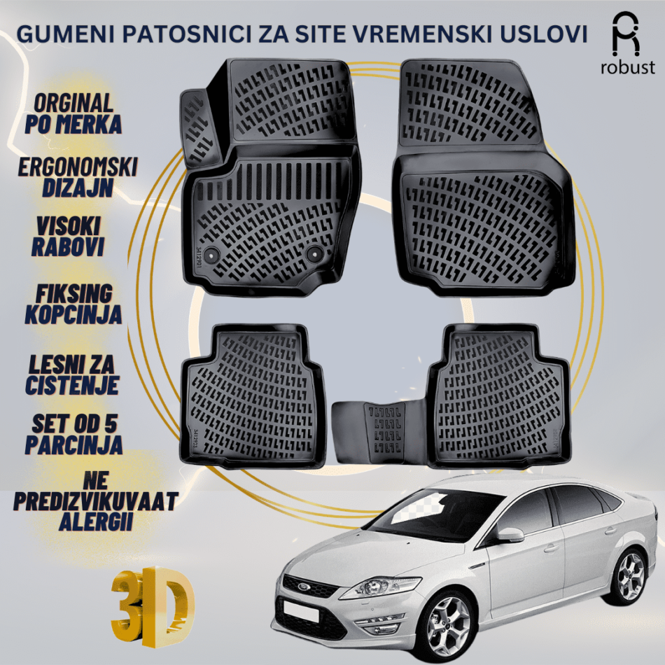 www.samad.mk-3D gumeni patosnici za Ford Mondeo 2007-2014 Patosnici Robust za site vremenski uslovi