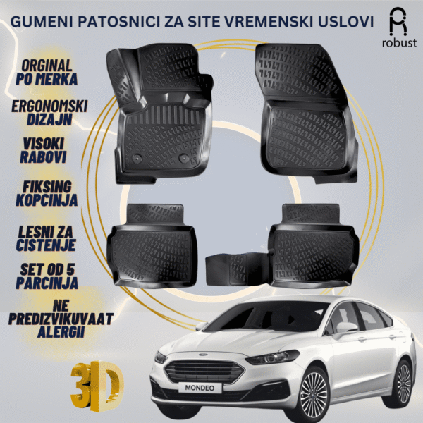www.samad.mk-3D gumeni patosnici za Ford Mondeo 2014-2021 Patosnici Robust za site vremenski uslovi