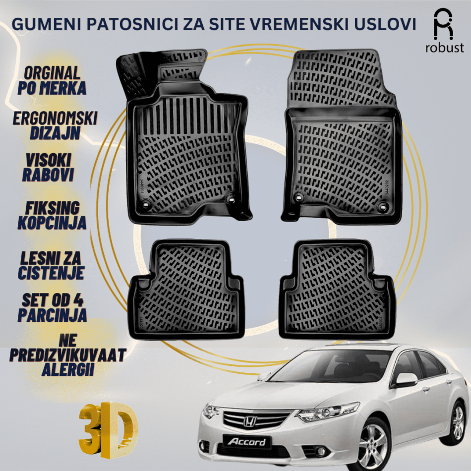 www.samad.mk-3D gumeni patosnici za Honda Accord 2007-2012 Patosnici Robust za site vremenski uslovi