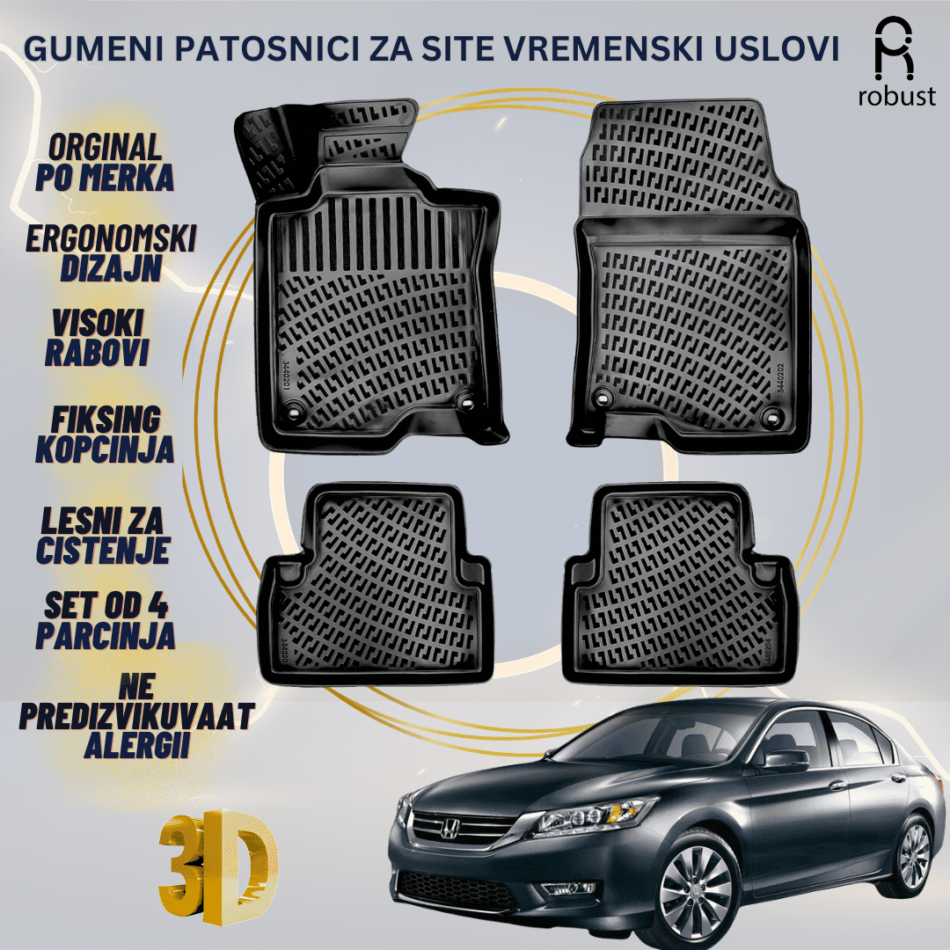 www.samad.mk-3D gumeni patosnici za Honda Accord 2012-2016 Patosnici Robust za site vremenski uslovi